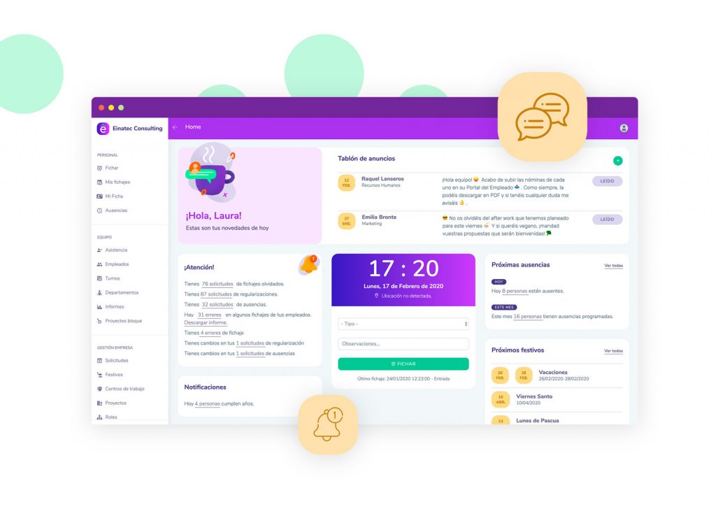 Portal del empleado - Einatime - Control Horario